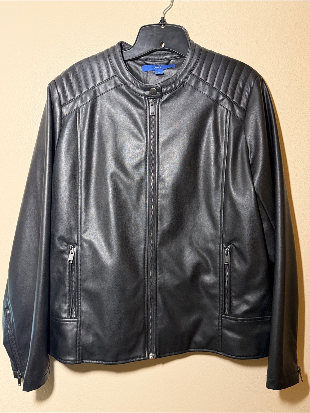 Apt. 9 Black Faux Leather Quilted-Shoulder Jacket